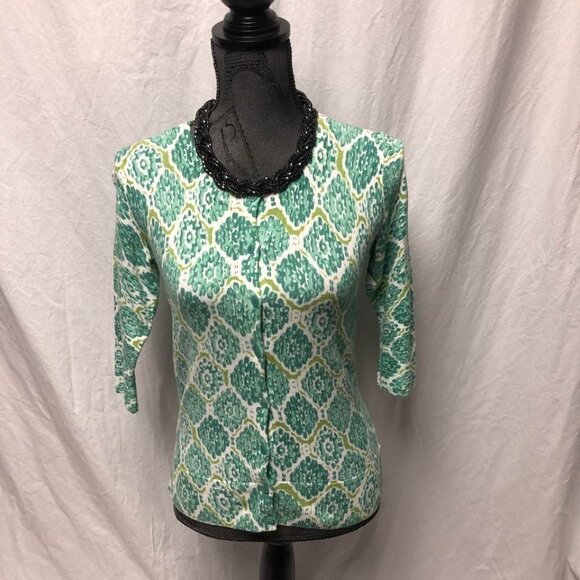 Merona Cardigan Womens Size Small Greens White Button Up Sweater - Picture 1 of 5